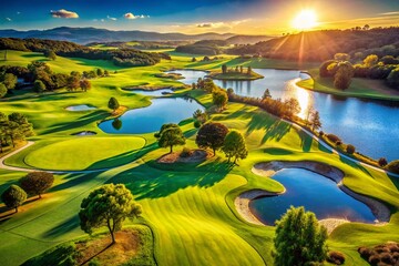 Obraz premium Breathtaking Architectural Photography of a Lush Green Golf Course in Scenic Landscape