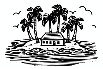 Obraz premium Tropical island beach house illustration