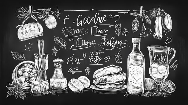 Chalkboard classics, hand-drawn delights menu. Chalkboard Drawing. Illustration