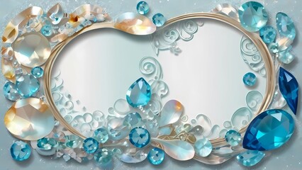 Obraz premium アクアマリンのアールヌーボーステンドグラスキラキラフレーム背景画像 