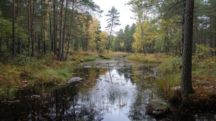 Obraz premium Serene Autumn Forest Pond