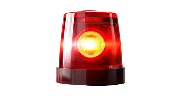 Red LED flashlight with a red light switch, isolated on a white background, showcasing a small, bright, battery-operated tool