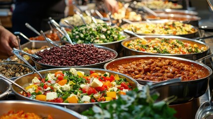 Obraz premium Colorful Variety of Bean Dishes in a Buffet Display