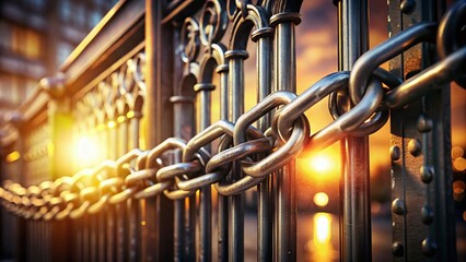 Naklejka premium Chains Locking Securely on a Metal Gate - A Symbol of Safety and Protection