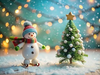 Obraz premium Charming Snowman Skating Pattern for Festive Christmas Decorations
