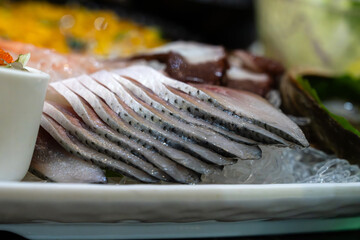 Sashimi of gizzard shad on the dish