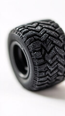 black tire tread close up macro shot  of  car tire on white background  with depth of field