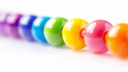 colorful rainbow beads closeup on white background