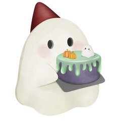 little ghost holding cake