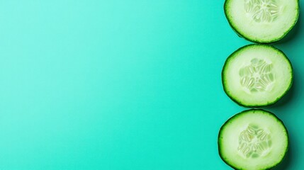 Cucumber Slices on a Teal Background