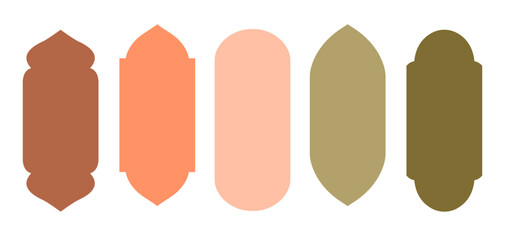 Collection of silhouettes of islamic windows and arches in oriental style with modern design. Frames in arabic muslim design for Ramadan Kareem. Vector shape of mosque gate, windows, lantern. EPS10