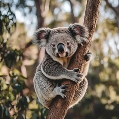 Obraz premium cute koala on tree branch australia wildlife