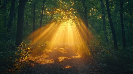 Fototapeta premium Forest Road Illuminated by Sunrays