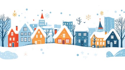 Fototapeta premium Snowy Winter Village Illustration Christmas Landscape