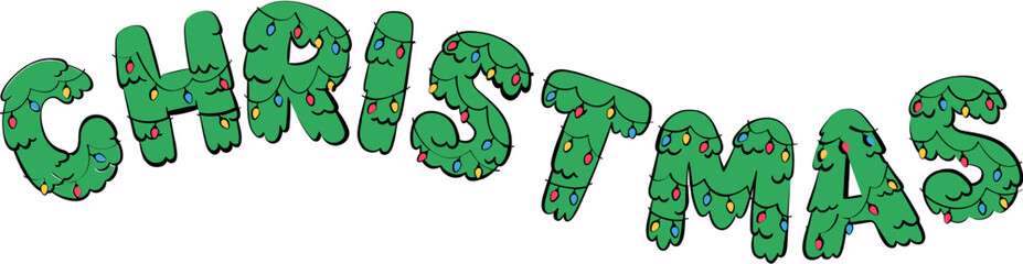 Merry Christmas Wavy Word Decor Typography Illustration Design