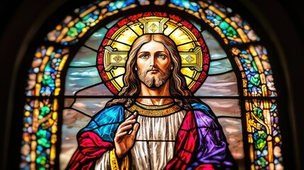 Obraz premium Stained Glass Window Depicting Christ in Close Up