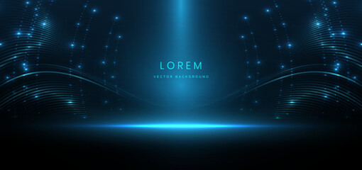 Obraz premium Elegant scene blue glowing line with lighting effect sparkle on blue background.