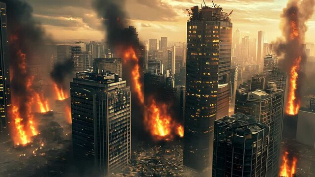 Burning Cityscape: A Post-Apocalyptic Vision
