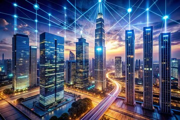 Modern Data Server City Infrastructure with High-Tech Architecture and Connectivity