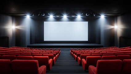 Fototapeta premium Modern Cinema Theater with Empty Screen and Red Seats