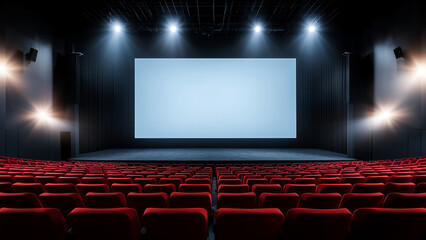 Obraz premium Modern Cinema Theater with Empty Screen and Red Seats