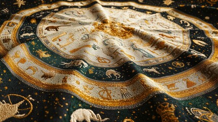 Beautiful Tapestry Featuring Zodiac Symbols Up Close