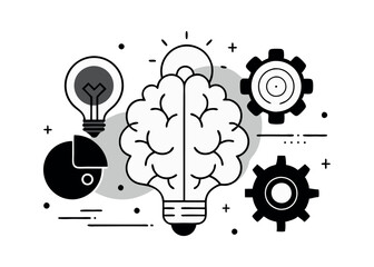 A minimalist graphic symbolizing innovation, problem-solving, and idea generation, ideal for use in social media posts, websites, or marketing materials.