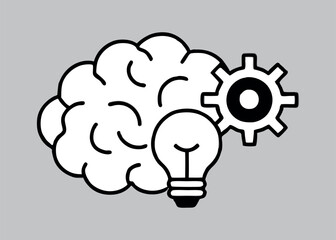 A simple and clean icon featuring a brain and a gear, representing the concept of thinking, problem-solving, and innovation.