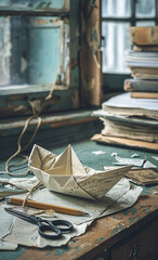 An origami boat made of brown paper