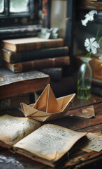 An origami boat made of brown paper