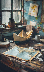 An origami boat made of brown paper