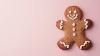 Gingerbread Man Cookie on Pink Background
