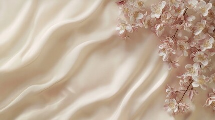 Thank you card mockup with floral decor on soft fabric background, customizable text space, elegant and warm look