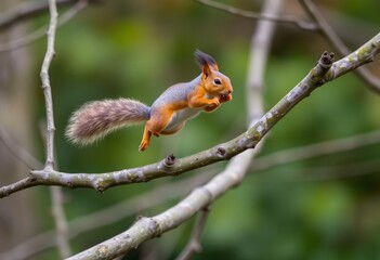 Squirrel leaping between branchesA squirrel jumping from one bra