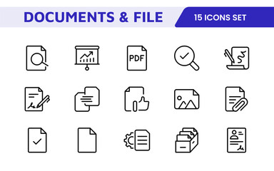 Document Management Icon Set. Streamlined icons for organizing, storing, and sharing files, perfect for productivity apps, cloud storage, and business workflows.