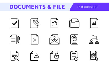 Document Management Icon Set. Streamlined icons for organizing, storing, and sharing files, perfect for productivity apps, cloud storage, and business workflows.