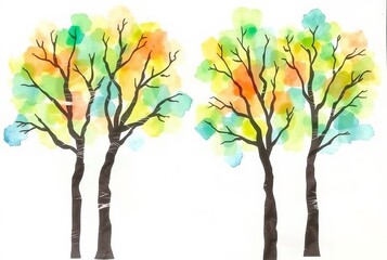 Obraz premium Plastic Wrap Watercolor TreesUsing plastic wrap to create unique