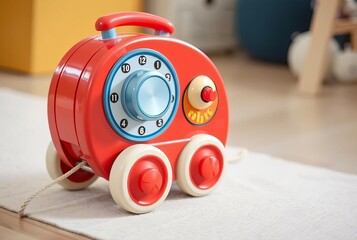 _ - A pull-along toy with a rotary dial, moving eyes, and ringin