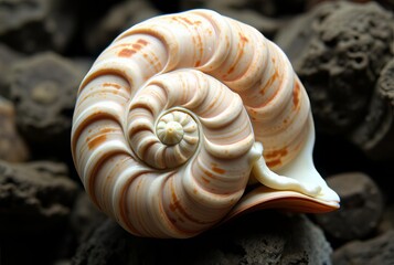 Seashell Nautilus Spiral shell with chambers separated by septa