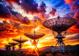 Radio Telescopes Silhouetted Against a Dramatic Sunset Sky - Stunning Astronomy Photography