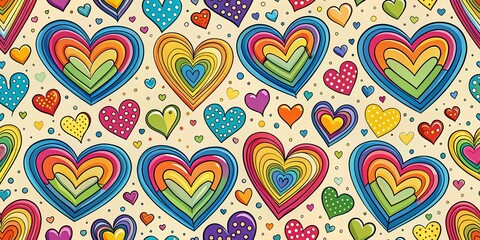 Rainbow Hearts Pattern for Valentine's Day Celebrations &ndash; Colorful Doodle Design for Fashion and Home Decor