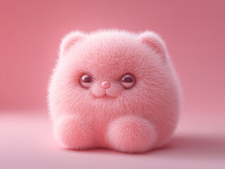 Fototapeta premium a pink, fluffy ball character. It's sitting in a room with a sunlit window.