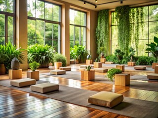 Fototapeta premium Cozy Indoor Yoga Space with Greenery and Yoga Blocks Forming 2025 for Wellness and Peaceful Living