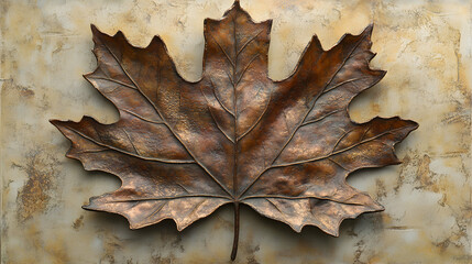 Detailed Close-Up of a Large Maple Leaf Showcasing Intricate Vein Patterns on Soft Background