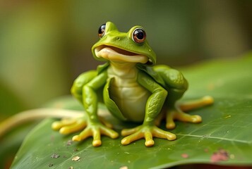 Naklejka premium Leaf Frog A playful frog formed from a cluster of leaves