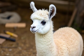 Fototapeta premium Lovely Llama A baby llama with a fluffy coat looking lovely