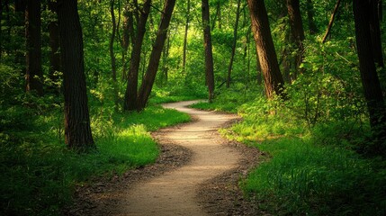 Obraz premium Winding Nature Trail through Peaceful Forest