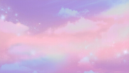Fototapeta premium 幻想的でキラキラした空と雲のゆめかわいい背景