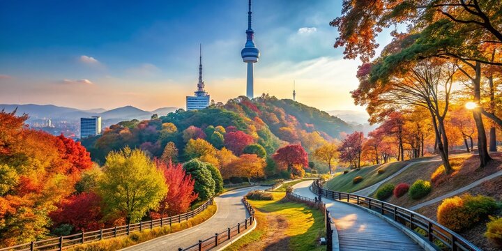 Scenic Namsan Park Signage in Seoul, South Korea: A Serene Walking Trail Experience Near N Seoul Tower