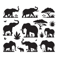 Fototapeta premium Collection of Elephant silhouette vector